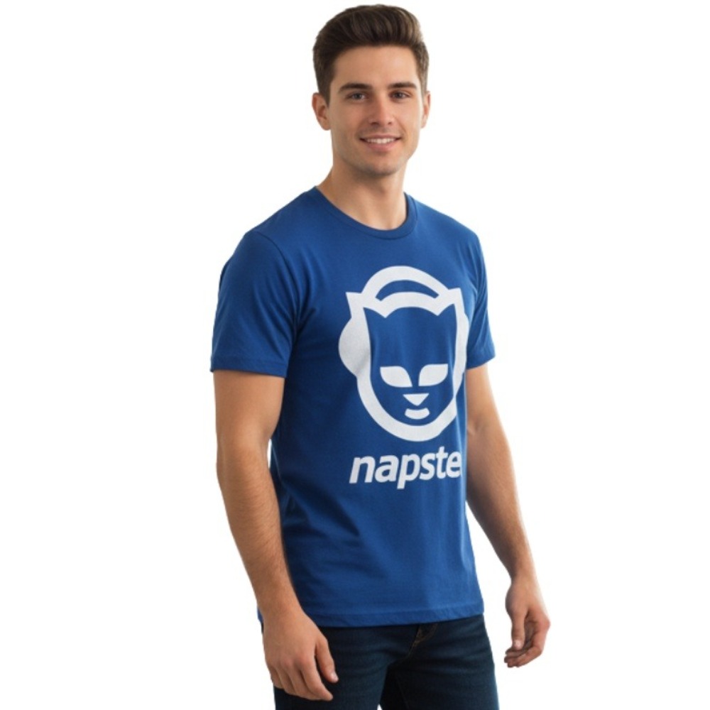 NAPSTER Logo Graphic Tee Blue Cotton Short Sleeve Men's Casual Top XS NWT